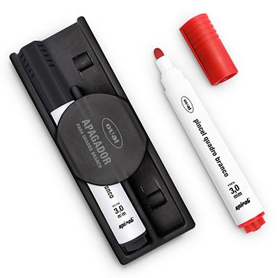 Kit Pincel quadro branco 3,0mm preto e vermelho com apagador Oval BT 1 UN
