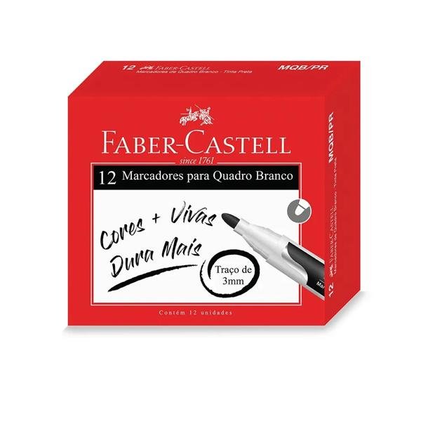 Pincel Marcador Quadro Branco, Preto, Faber Castell - CX 12 UN
