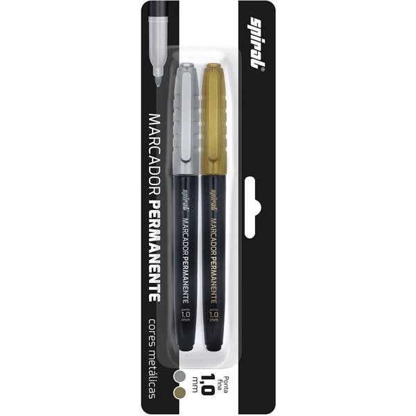 Pincel marcador permanente 1,0mm, Prata e Dourado, Spiral - BT 2 UN