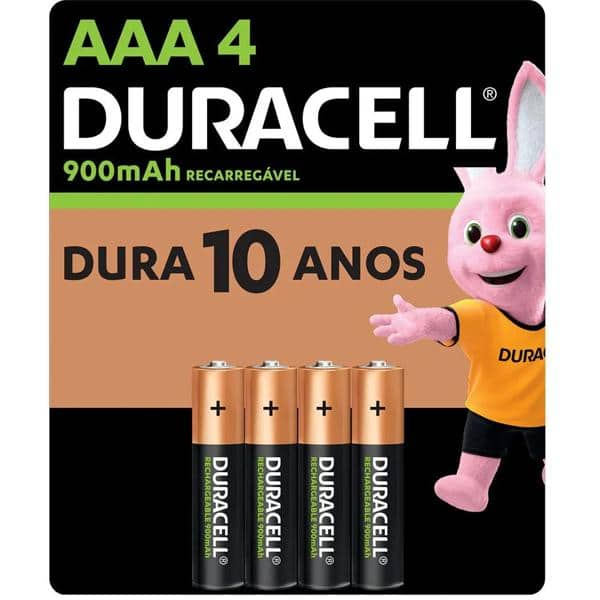 Pilha recarregável Duracell AAA 900mAh - BT 4 UN