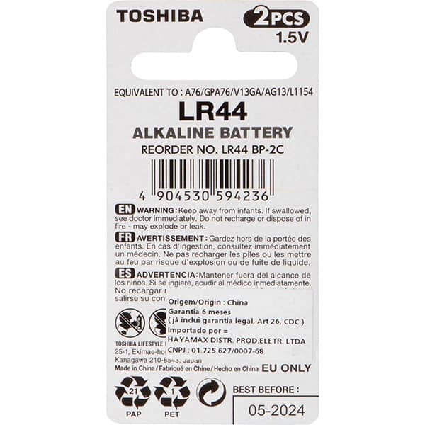 Bateria alcalina 1,5v, LR44, 75263, Toshiba - BT 2 UN