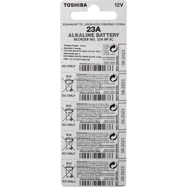 Pilha alcalina 23A 12v, 72458, Toshiba - BT 5 UN