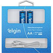 Pilha recarregável AA 1200mAh tipo-C, ELE000000082427, Elgin - BT 2 UN Pilha recarregável AA 1200mAh tipo-C, ELE000000082427, Elgin - BT 2 UN