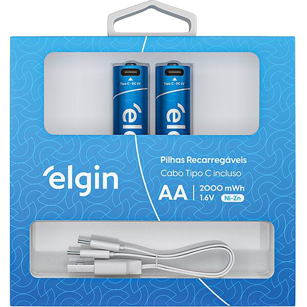 Pilha recarregável AA 1200mAh tipo-C ELE000000082427 Elgin BT 2 UN