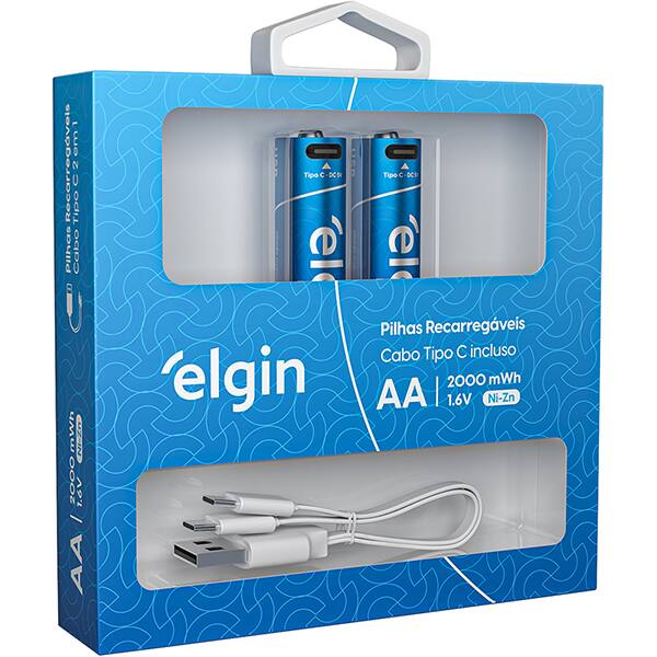 Pilha recarregável AA 1200mAh tipo-C ELE000000082427 Elgin BT 2 UN