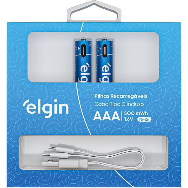 Pilha recarregável AAA 500mAh tipo-C ELE000000082428 Elgin BT 2 UN
