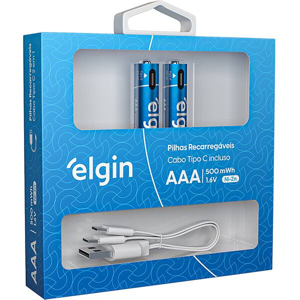 Pilha recarregável AAA 500mAh tipo-C ELE000000082428 Elgin BT 2 UN