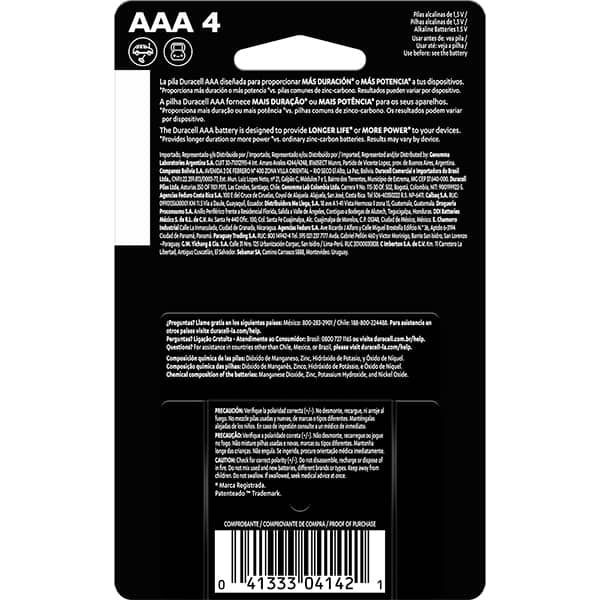 Pilha Alcalina Duracell Palito AAA, Optimum - BT 4 UN