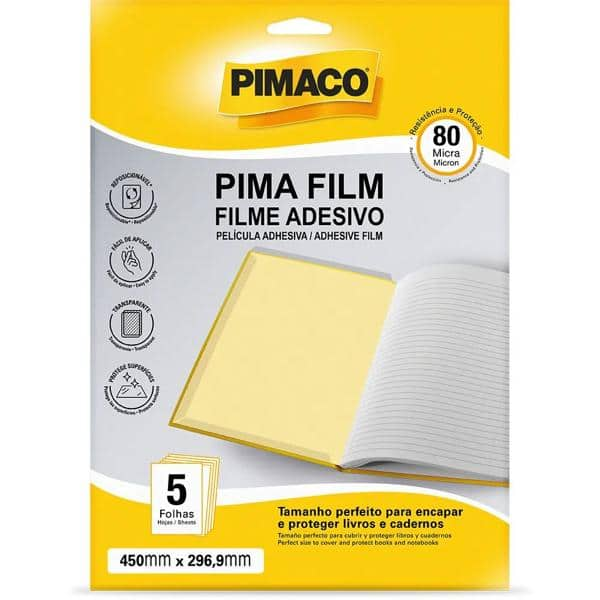 Plástico para encapar cadernos, transparente 45cmx296mm, 970859, Pimaco - PT 5 UN