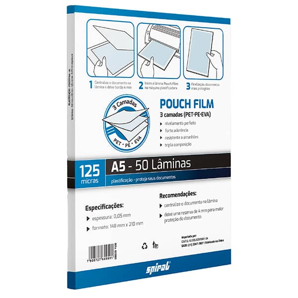 Plástico para plastificação 148x210x0,05 A5 Spiral PT 50 UN Plástico para plastificação 148x210x0,05 A5 Spiral PT 50 UN