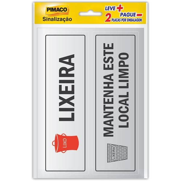 Placa p/ sinalização 6,5x20 lixeira/local limpo 891723 Pimaco PT 2 UN