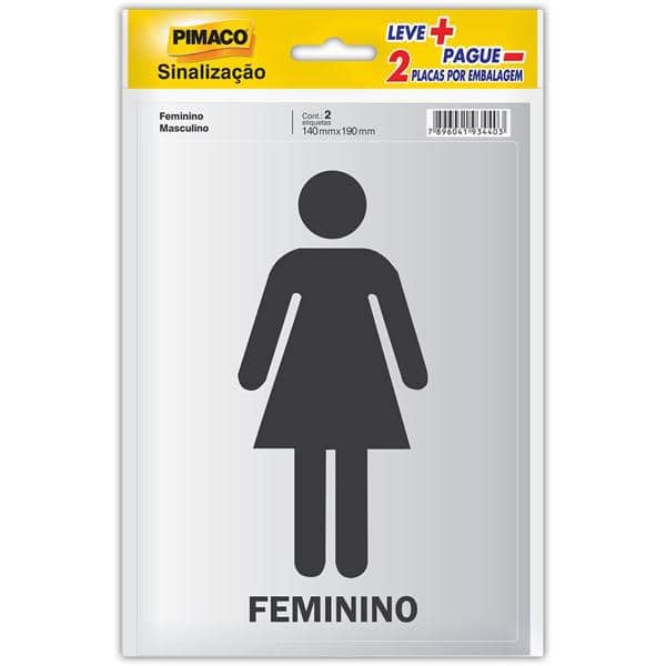 Placa p/ sinalização 14x19 feminino/masculino 891740 Pimaco PT 2 UN