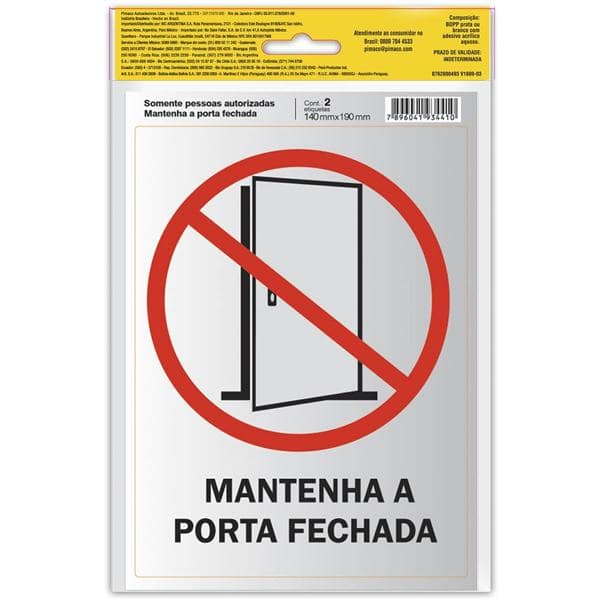 Placa p/ sinalização 14x19 pessoas autorizadas 891741 Pimaco PT 2 UN