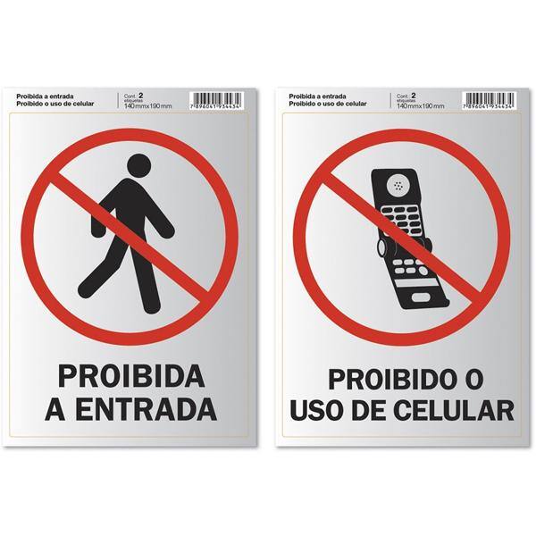 Placa p/ sinalização 14x19 proibida entrada/celular 891743 Pimaco PT 2 UN