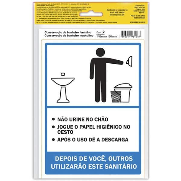 Placa p/ sinalização 14x19 banheiro feminino/masculino 891748 Pimaco PT 2 UN