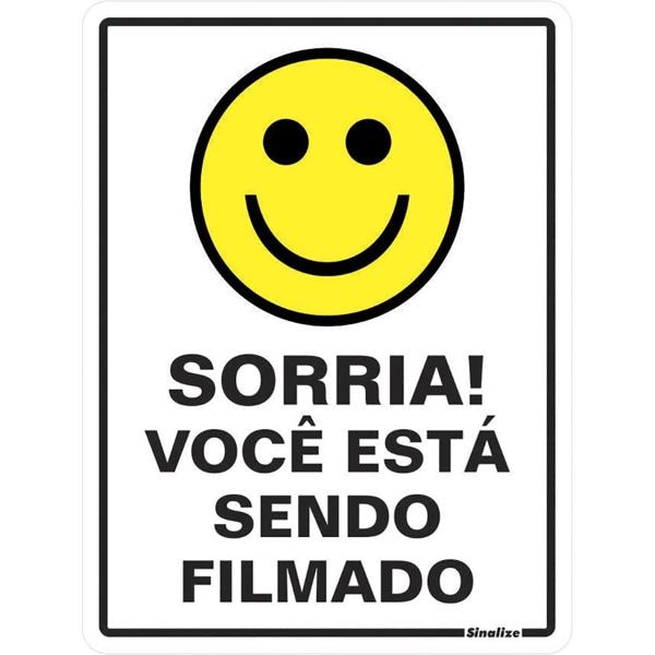 Placa para sinalização Sorria! Você está sendo filmado 15x20, 030AE, Sinalize - BT 1 UN