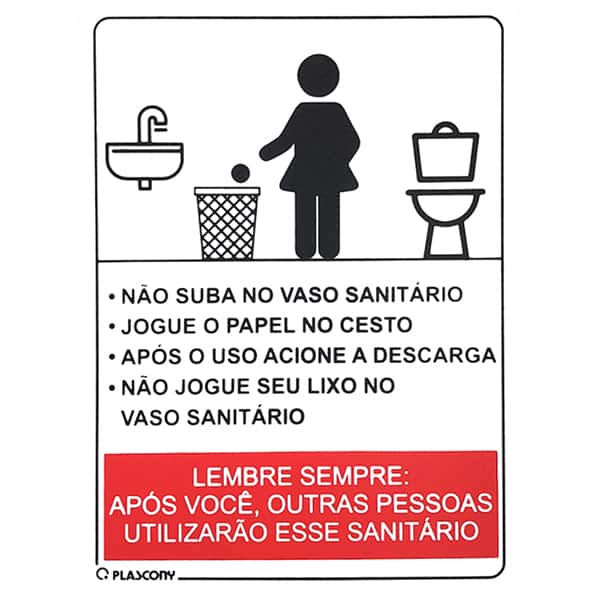 Placa para sinalização, Procedimento sanitário feminino, 15 x 20, PAL-01409, Plascony - PT 1 UN