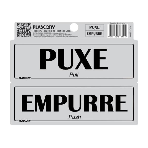 Placa p/sinaliz. 15x10 puxe/empurre PAL-01201 Plascony PT 1 UN