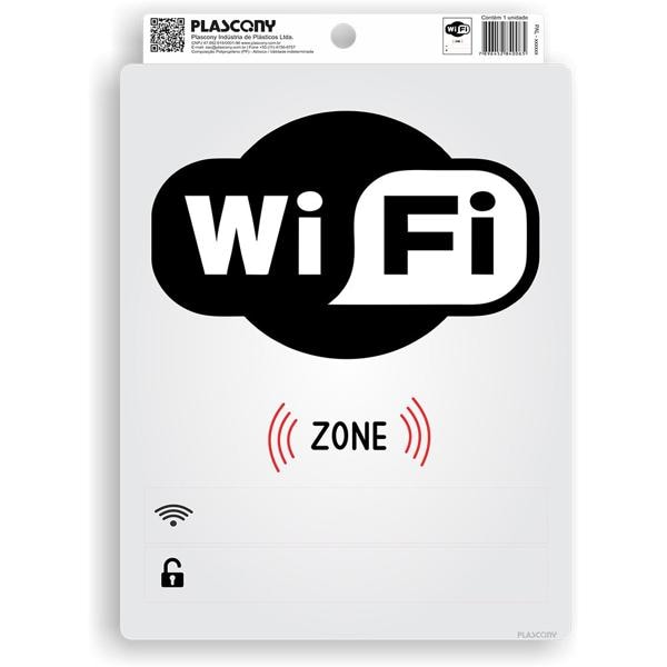 Placa de sinalização,Wifi Zone, PAL-01261, Plascony - PT 1 UN