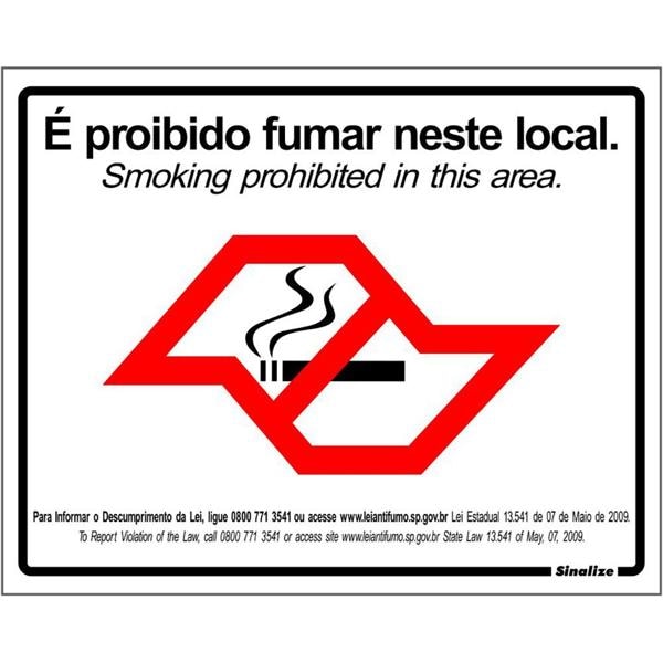 Placa para sinalização proibido fumar, antifumo, SP 030AL Sinalize PT 1 UN PT 1 UN