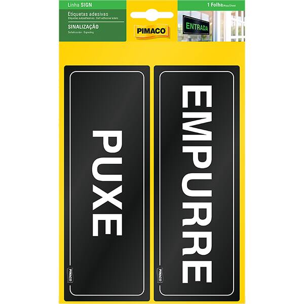 Placa para sinalização adesiva, Empurre/ Puxe, 67,5 x 185mm, 970959, Pimaco - PT 1 UN Placa para sinalização adesiva, Empurre/ Puxe, 67,5 x 185mm, 970959, Pimaco - PT 1 UN