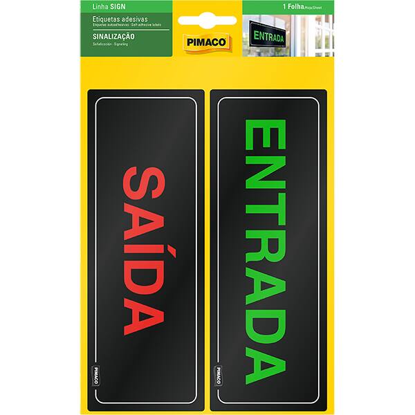 Placa para sinalização adesiva, Entrada / Saída, 67,5 x 185mm, 970961, Pimaco - PT 1 UN Placa para sinalização adesiva, Entrada / Saída, 67,5 x 185mm, 970961, Pimaco - PT 1 UN