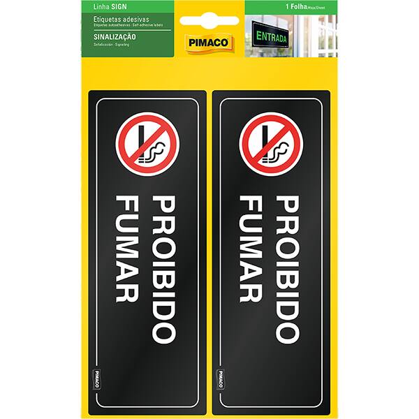 Placa para sinalização adesiva, Proibido Fumar, 67,5 x 185mm, 970963, Pimaco - PT 1 UN Placa para sinalização adesiva, Proibido Fumar, 67,5 x 185mm, 970963, Pimaco - PT 1 UN