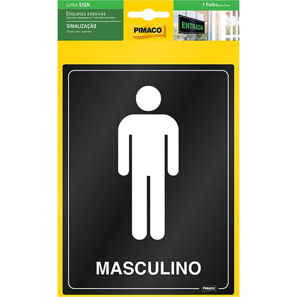 Placa para sinalização adesiva, Banheiro Masculino, 138 x 185mm, 970967, Pimaco - PT 1 UN Placa para sinalização adesiva, Banheiro Masculino, 138 x 185mm, 970967, Pimaco - PT 1 UN