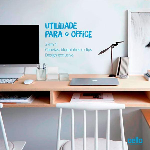 Porta Objetos, Canetas, Clips e Lembrete Home Office, Cristal, Dello - CX 1 UN