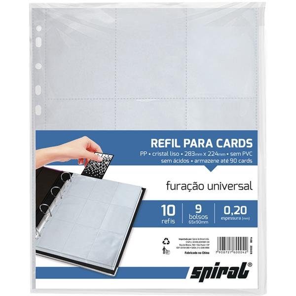 Refil para porta cartão em Polipropileno, para 9 cards, Spiral - PT 10 UN