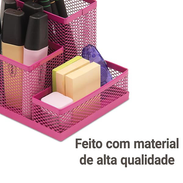 Organizador de mesa aramado com 4 divisórias, Rosa, B83-318, Spiral Office - PT 1 UN