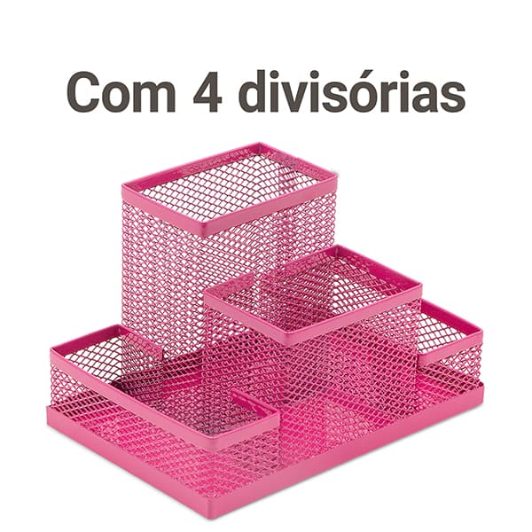 Organizador de mesa aramado com 4 divisórias, Rosa, B83-318, Spiral Office - PT 1 UN