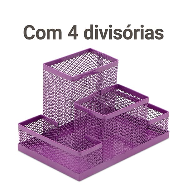 Organizador de mesa aramado com 4 divisórias, Roxo, B83-318, Spiral Office - PT 1 UN Organizador de mesa aramado com 4 divisórias, Roxo, B83-318, Spiral Office - PT 1 UN