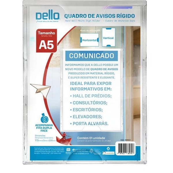 Quadro de aviso A5, Rígido, 0539, Dello - BT 1 UN