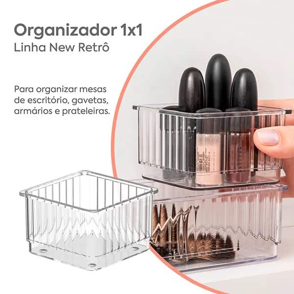 Organizador Multiuso New Retrô Cristal, 8cm x 5,2cm x 8cm, 230ml, 10254/3009, Coza - PT 1 UN