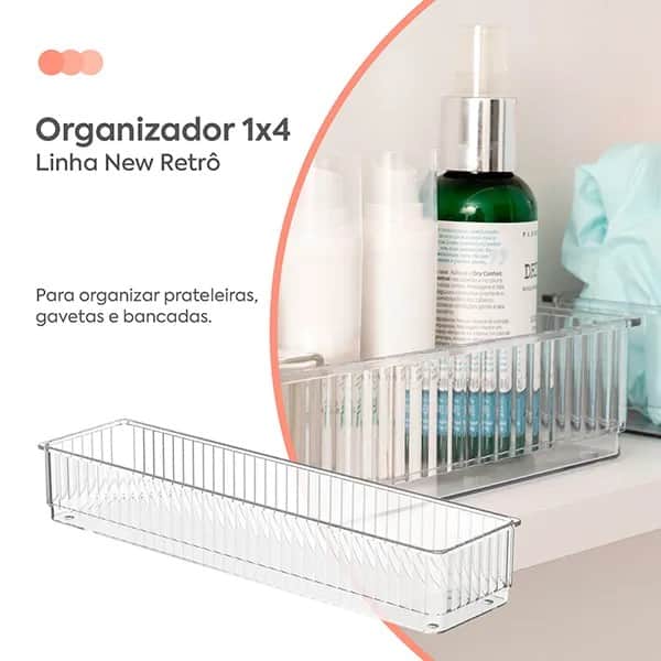Organizador Multiuso New Retrô Cristal, 8cm x 5cm x 32cm, 1 Litro, 10257/3009, Coza - PT 1 UN