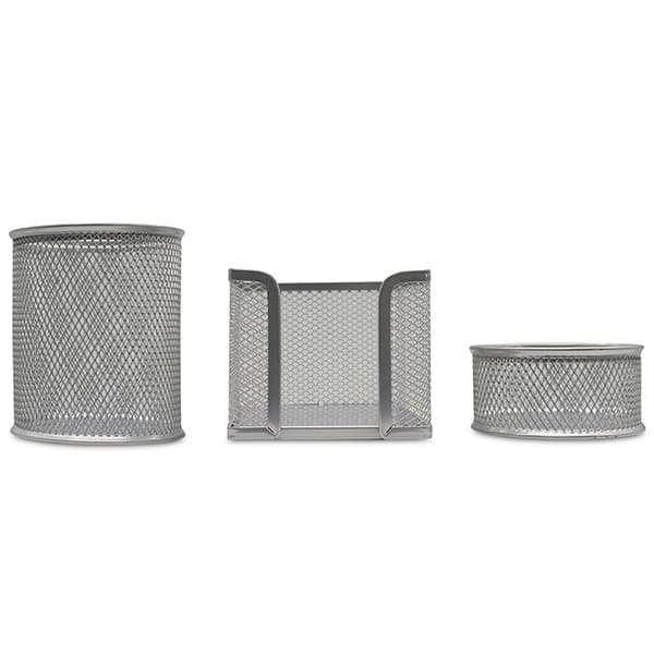 Conjunto Porta lápis/clips/lembrete aramado, Prata, B83169, Spiral Office - PT 3 UN