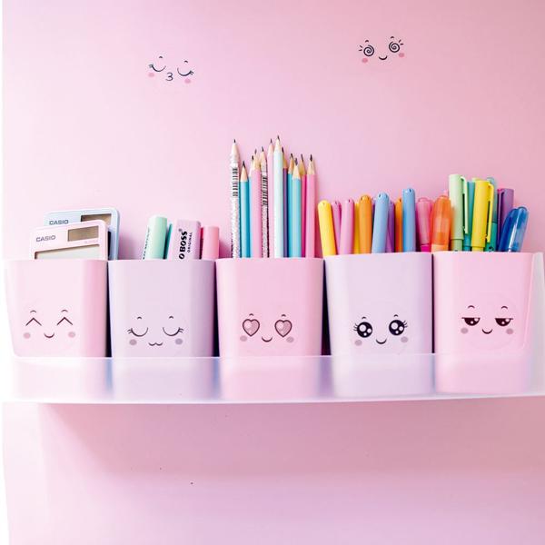 Kit Organizador Doçura com 05 Porta - Objetos Rosa e Lilás Tons Pastel + Adesivos Divertidos, Dello - PT 1 UN