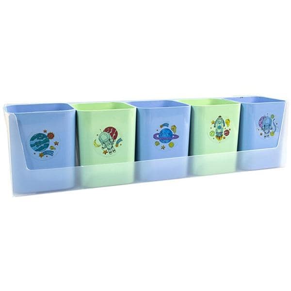 Kit Organizador Mundo Da Lua com 05 Porta Objetos Azul e Verde + Adesivos Divertidos, Dello - PT 1 UN