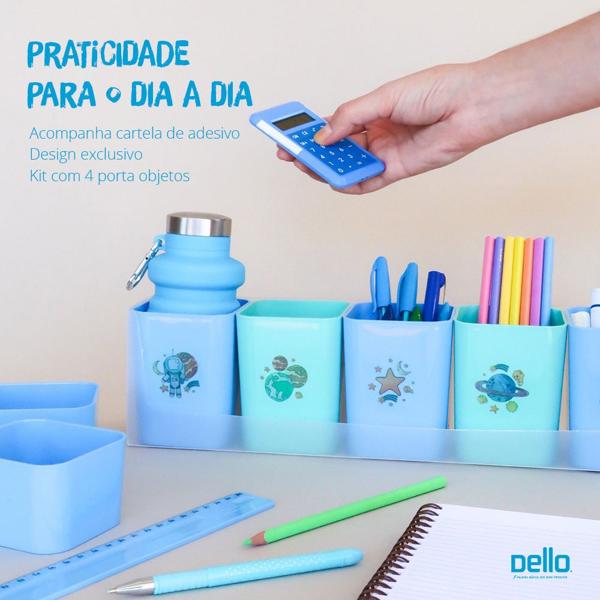 Kit Organizador Mundo Da Lua com 05 Porta Objetos Azul e Verde + Adesivos Divertidos, Dello - PT 1 UN