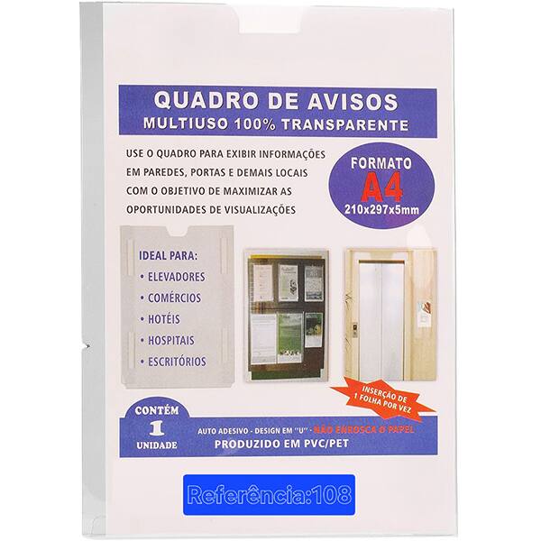Quadro de Aviso A4 Slim 108 Plastic PT 1 UN