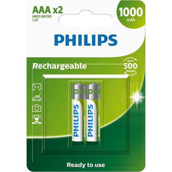 Pilha recarregável AAA 1.000mAh R03B2RTU10 Philips BT 2 UN