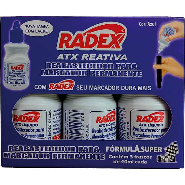 Reabastecedor p/pincel permanente 40ml azul Radex CX 3 UN