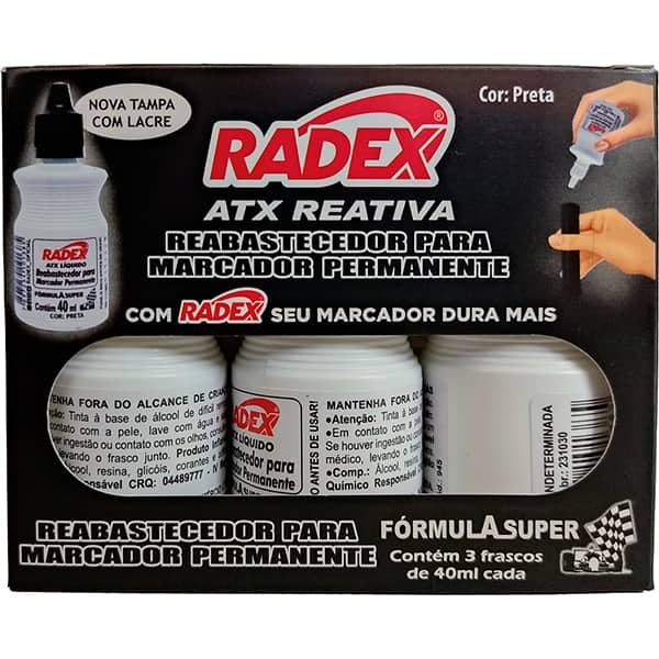 Reabastecedor p/pincel permanente 40ml preto Radex CX 3 UN