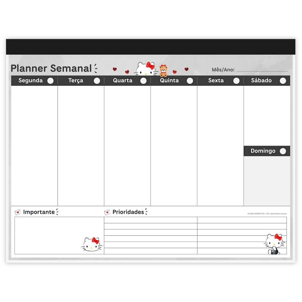 Planner de Mesa Semanal 60 Folhas, Hello Kitty, 2759521, Spiral Hki - PT 1 UN Planner de Mesa Semanal 60 Folhas, Hello Kitty, 2759521, Spiral Hki - PT 1 UN