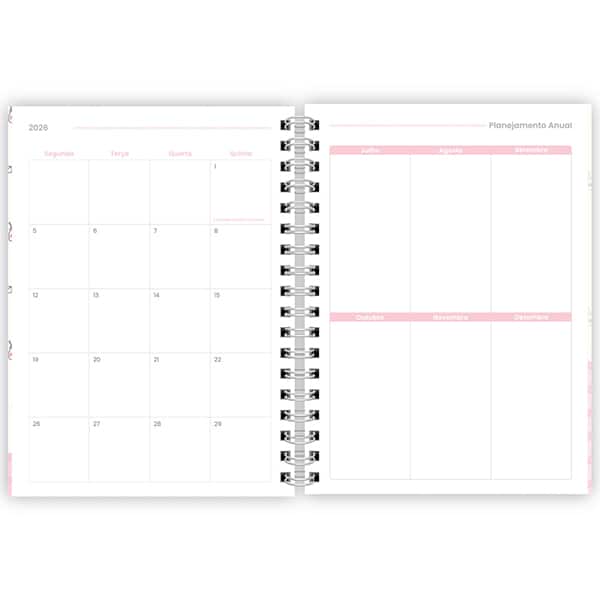 Planner Colegial 2026 Hello Kitty, 80 Folhas com espiral, 2636263, Spiral Hki - PT 1 UN
