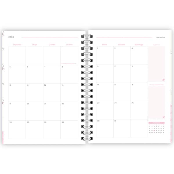 Planner Colegial 2026 Hello Kitty, 80 Folhas com espiral, 2636263, Spiral Hki - PT 1 UN