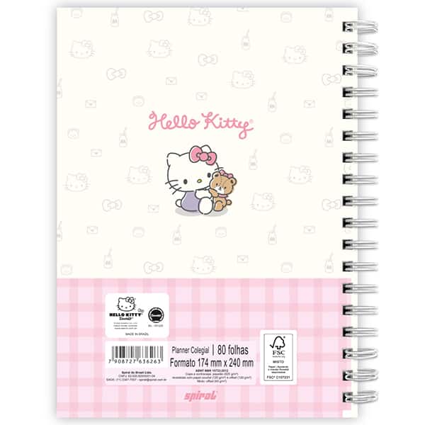 Planner Colegial 2026 Hello Kitty, 80 Folhas com espiral, 2636263, Spiral Hki - PT 1 UN