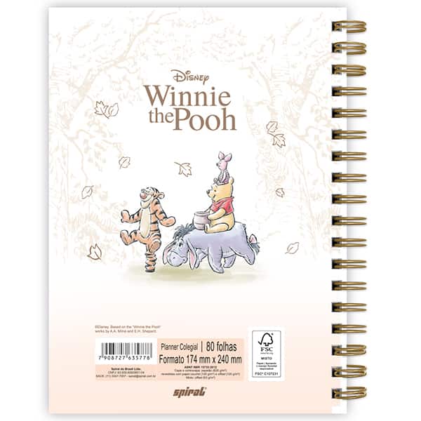 Planner Colegial 2026, Pooh, 80 Folhas com espiral, 2635778, Spiral Pooh - PT 1 UN