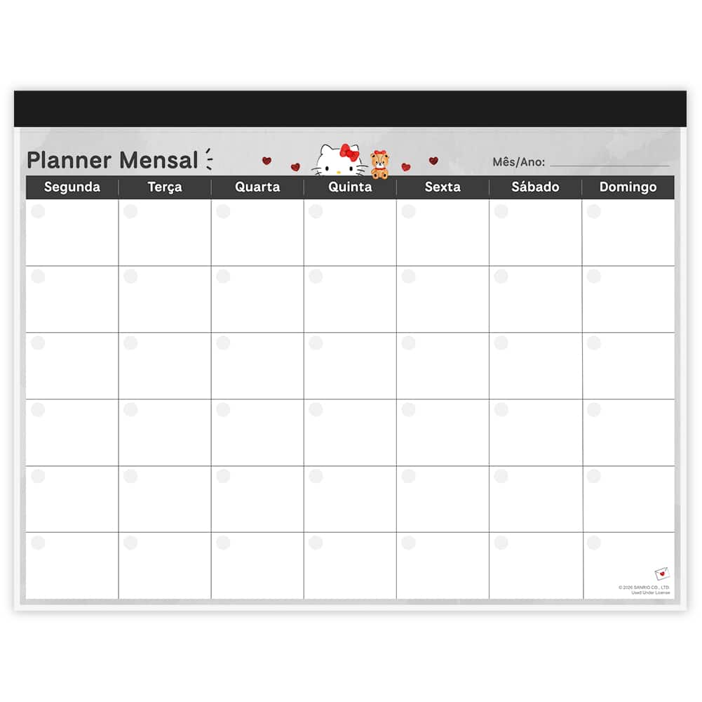 Planner Mensal Hello Kitty, 24 folhas, 280mm x 214mm, 2759514, Spiral Hki - PT 1 UN